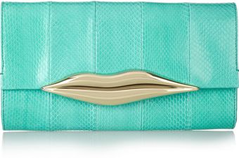 Diane Von Furstenberg Carolina Lips Snake and Leather Clutch - Lyst