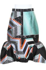 Peter Pilotto Kaleidoscopic Silk Snug Skirt with Mermaideffect Bottom