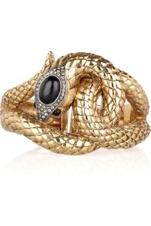 Roberto Cavalli Swarovski Crystalembellished Goldplated Snake Cuff - Lyst
