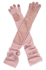 Rochas Pastel Pink Knit Wool and Leather Gloves