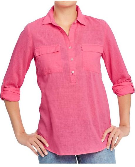 Old Navy Buttoned Tabsleeve Linenblend Tunics in Pink (positively pink ...