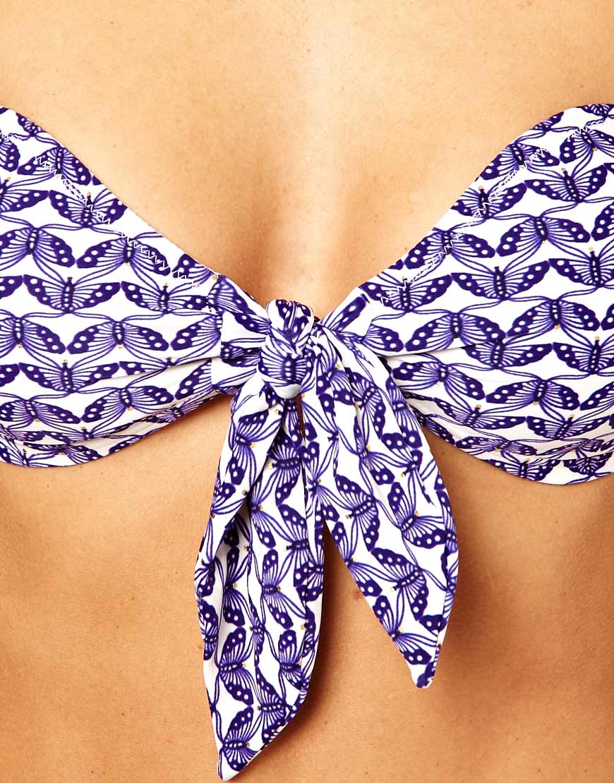 French Connection Butterfly Bandeau Bikini Top In Blue Lyst