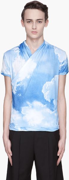 John Galliano Pale Blue Cloud Print Wrap T-shirt - Lyst