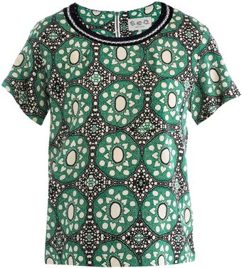 Sea Ny Batik Lace Silk Knit T-Shirt - Lyst