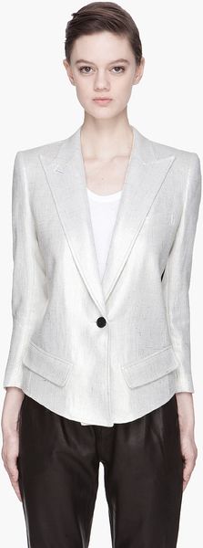 Smythe Metallic White Gold Sharp Shoulder Blazer - Lyst