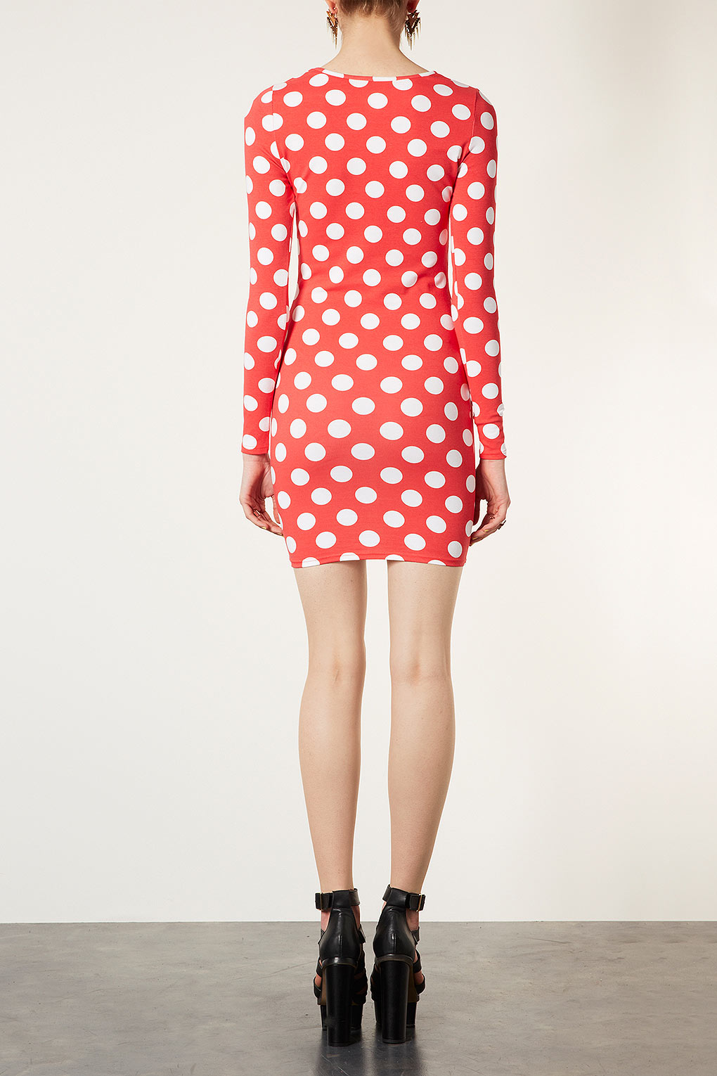 Lyst Topshop Polkadot Bodycon Dress In Red