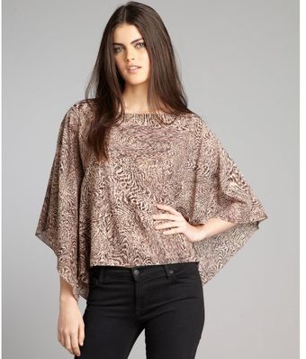 Alice + Olivia Brown Printed Silk Woven Wide Sleeve Selena Blouse - Lyst