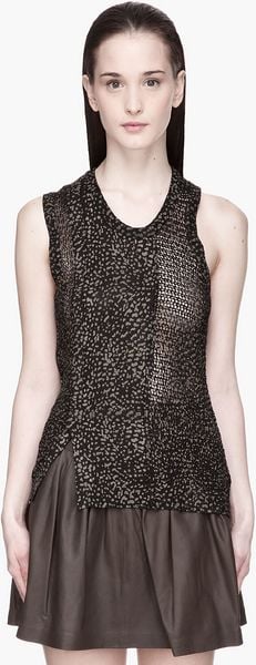 Edun Black and Khaki Speckle Print Mesh Sweater Tank - Lyst