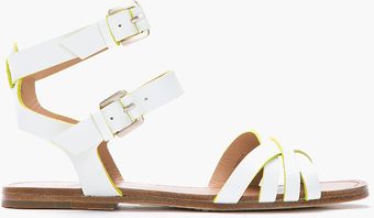 Belle By Sigerson Morrison White and Fluorescent Green Criss Cross Flat Sandal - Lyst