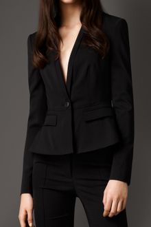 Burberry Fitted Peplum Detail Wool Blend Jacket - Lyst
