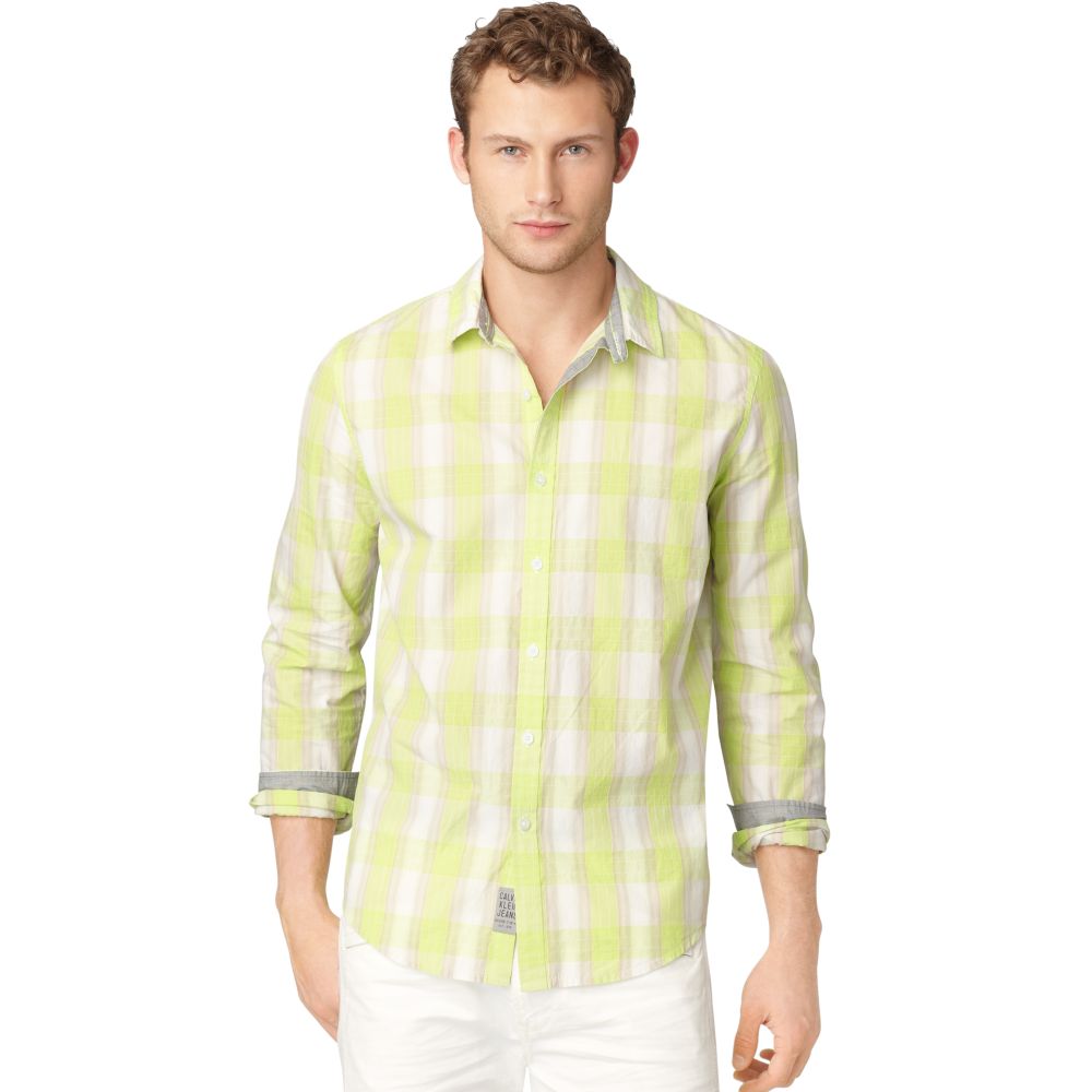Calvin Klein Jeans Plaid Long Sleeve Shirt in Green for Men (denim) Lyst