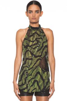 Proenza Schouler Sleeveless Printed Pieced Top in Green Bug - Lyst
