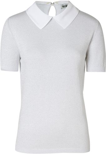Moschino Silver Lurex Knit Top with Removable Collar - Lyst