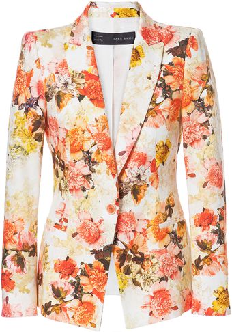 Zara Piqué Floral Blazer - Lyst