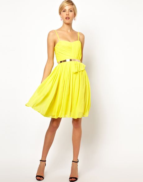 Mango Chiffon Drape Bustier Dress in Yellow - Lyst