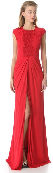 Giambattista Valli Draped Gown with Embroidered Bib - Lyst