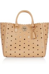 Mulberry Floral Cutout Leather Trapeze Tote