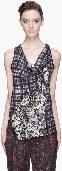 3.1 Phillip Lim Purple Plaid and Speckled Twisted Placket Top - Lyst