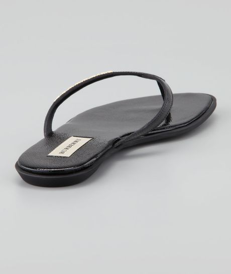 Burberry Patent Leather Flip Flop in Black - Lyst