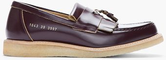 Common Projects Dark Burgundy Leather Fringed Loafers - Lyst