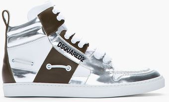 DSquared2 Metallic Silver and Brown Leather Techno Boat Sneakers - Lyst