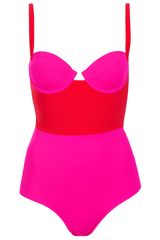Topshop Red and Pink Colour Block Swimsuit