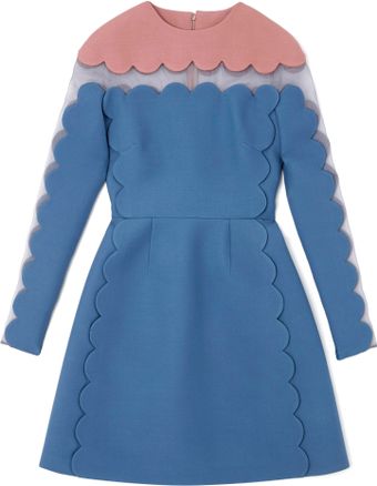 Valentino Long Sleeved Scallop Edge Dress with Open Scallop Detail - Lyst