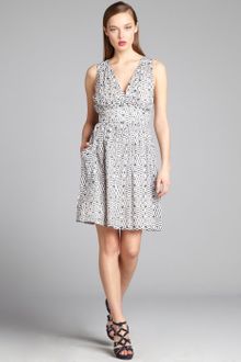 French Connection Navy and Cream Printed Cotton Vneck Sleeveless Dress - Lyst