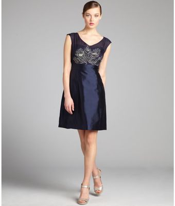 Kay Unger Navy Silk Blend Beaded Cocktail Dress - Lyst