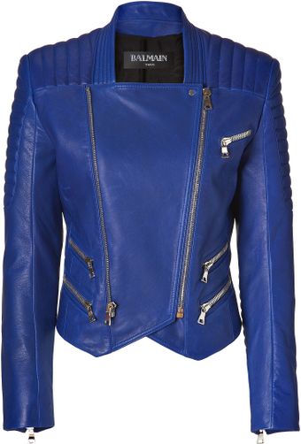 Balmain Gipsy Blue Lambskin Biker Jacket - Lyst