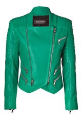 Balmain Emerald Lambskin Biker Jacket