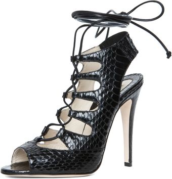 Brian Atwood Tie Me Up Lace Up Sandal in Black Snake - Lyst