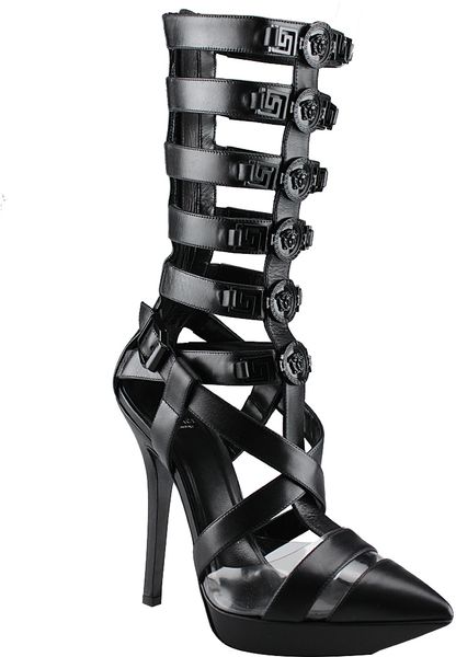 Versace Leather Gladiator Sandal in Black | Lyst