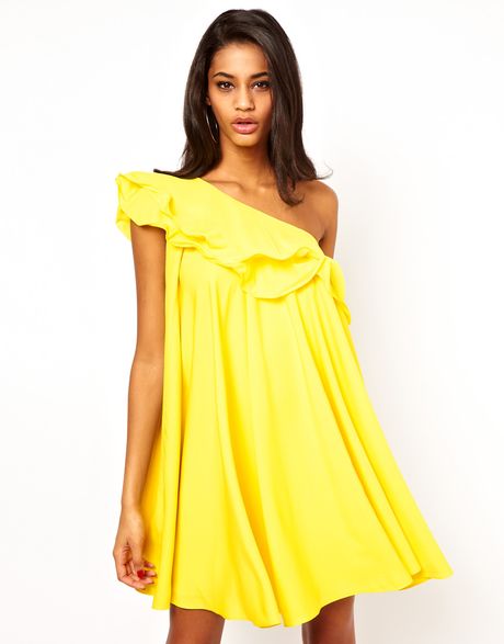 asos-collection-yellow-asos-one-shoulder-ruffle-shift-dress-product-1 ...