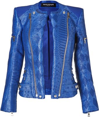 Balmain Gipsy Blue Woven Biker Jacket - Lyst