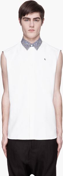 Raf Simons  Contrast Collar Logo Embroidered Sleeveless Shirt - Lyst