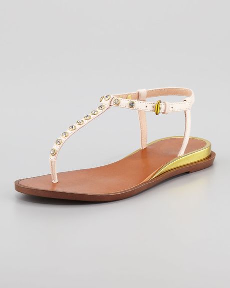 For All Mankind Myra Jewel Thong Sandal in Gold (off white) | Lyst