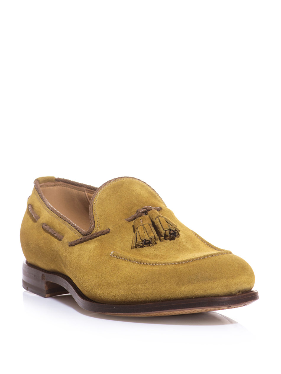 Gucci Tassel Front Suede Loafers in Gold for Men (moss) | Lyst