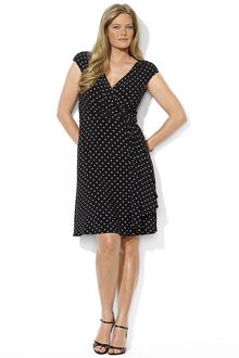 Lauren by Ralph Lauren Cap-Sleeved Matte Jersey Ruched Polka-Dot Dress - Lyst