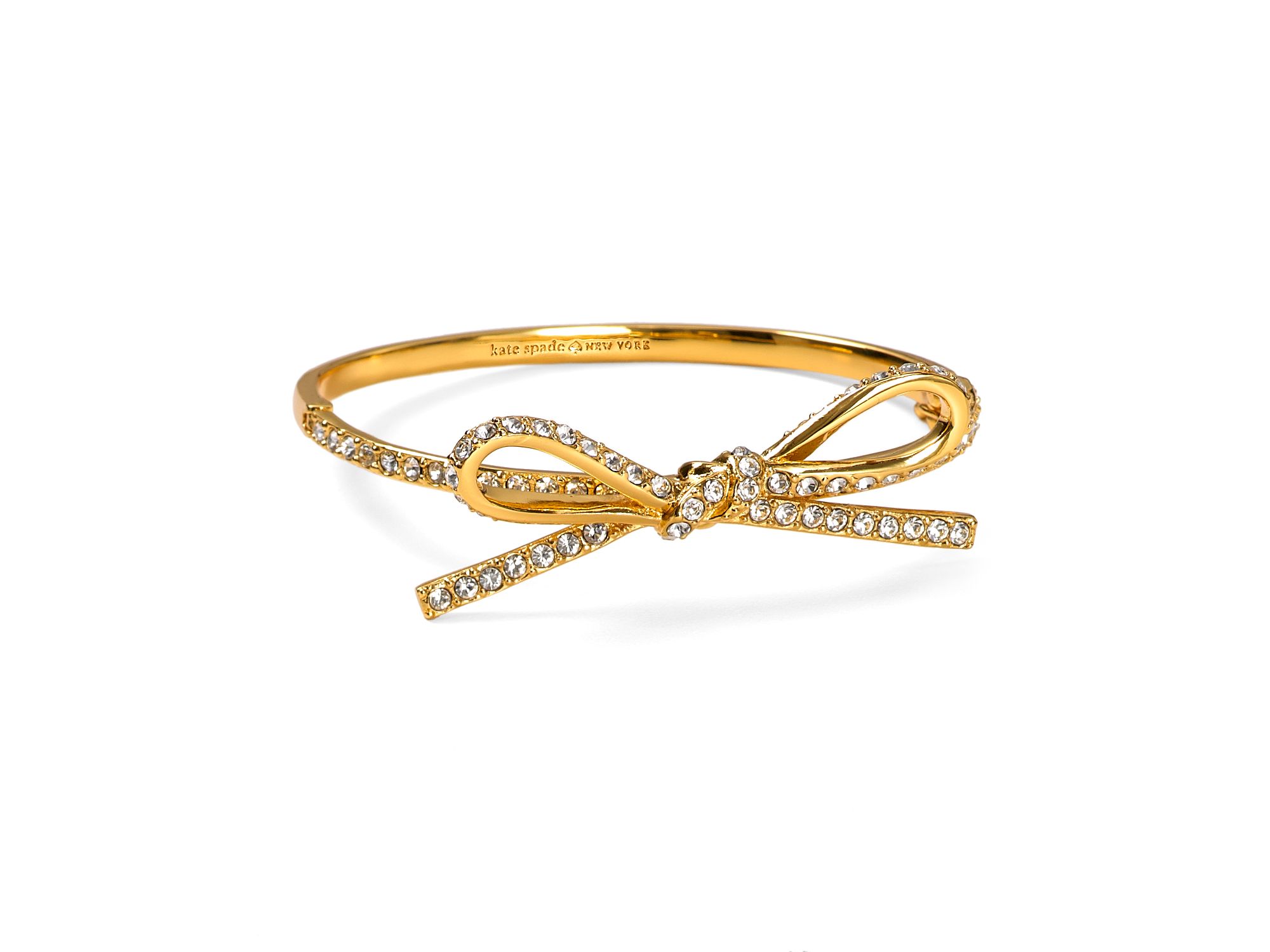 Kate Spade Skinny Mini Pave Bow Bangle in Gold (clear gold) | Lyst