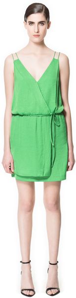 Zara Double Strap Wrap Dress In Green Green Grass Lyst