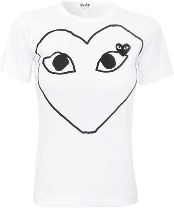 Comme Des Garçons Play Womens Black Heart Outline Tshirt White - Lyst