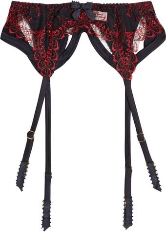 Agent Provocateur Emenuell Satin and Lace Suspender Belt - Lyst