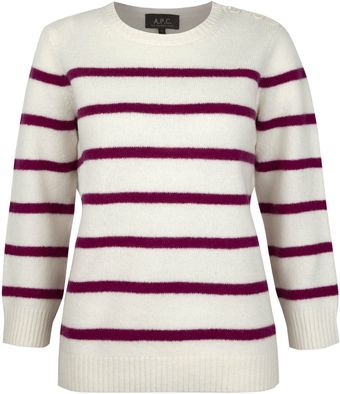 A.P.C. Cream and Burgundy Striped Knitted Jumper - Lyst