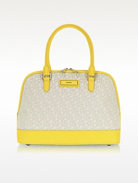 Dkny Signature Woven Fabric Bowler Bag in Yellow