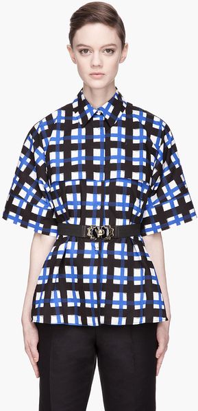 Marni Blue and Black Check Short Sleeve Blouse - Lyst