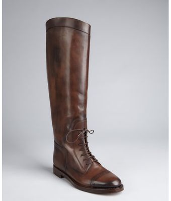 Gucci Chocolate Leather Laceup Tall Riding Boots - Lyst