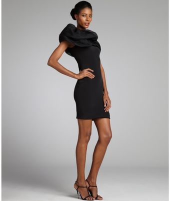 Marchesa Black Silk Organza One Shoulder Dress - Lyst