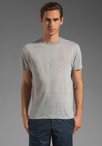 Vince Striped Linen Tee in Sliver Finecru - Lyst