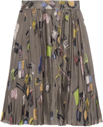 Moschino Cheap & Chic Make-Up-Print Pleated Silk-Chiffon Skirt - Lyst